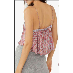 Free People Pink Plaid Lace-Trim Cami